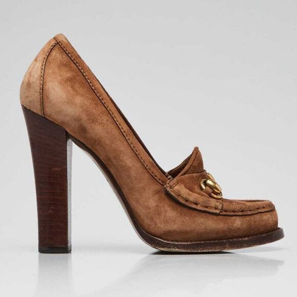 Gucci Brown Suede Alyssa High Heel Loafers Size 5.5/36 - Picture 3 of 4